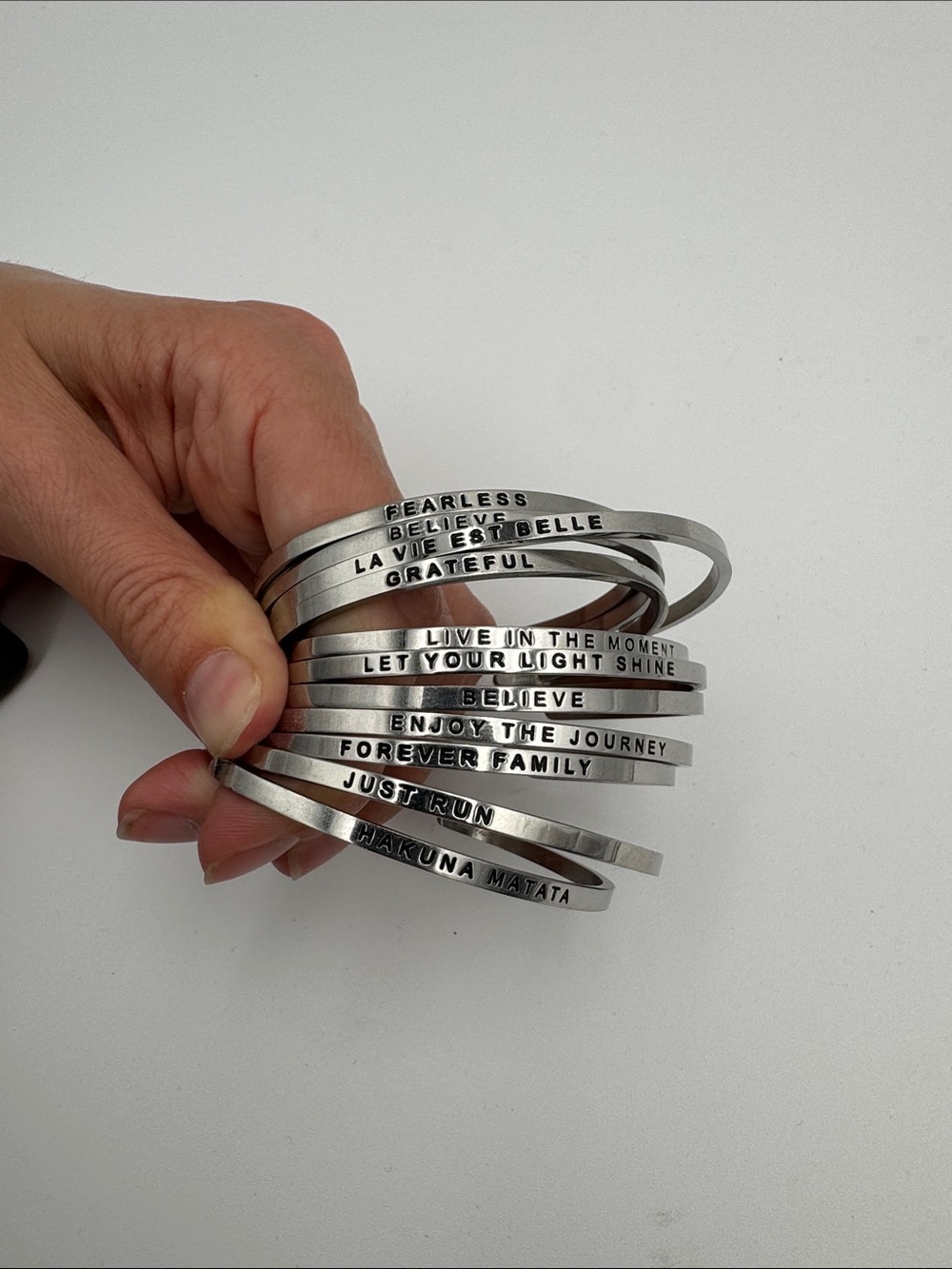 MantraBand Silver Inspirational Stackable Bracelets